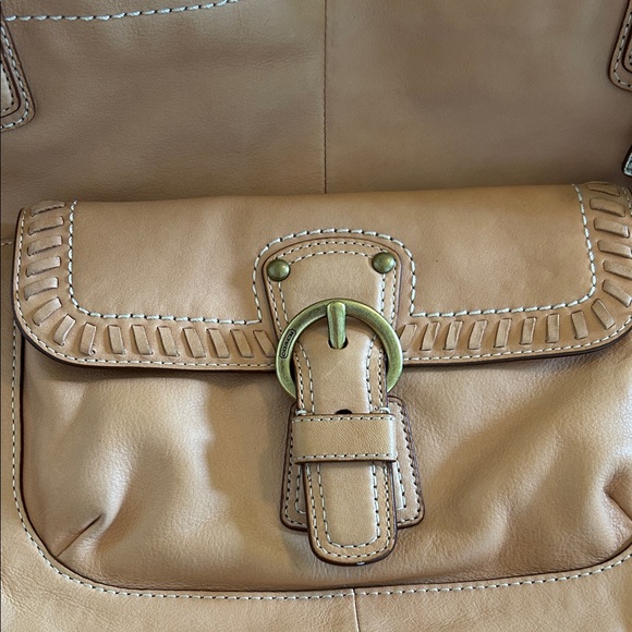 Coach Poppy Whipstich Beige Leather Shoulder Bag - Picture 2 of 16